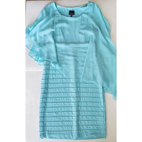 Women's ADRIANNA PAPELL Sheath Dress Chiffon Overlay Blue SZ 12 Wedding Graduati - Picture 2 of 12